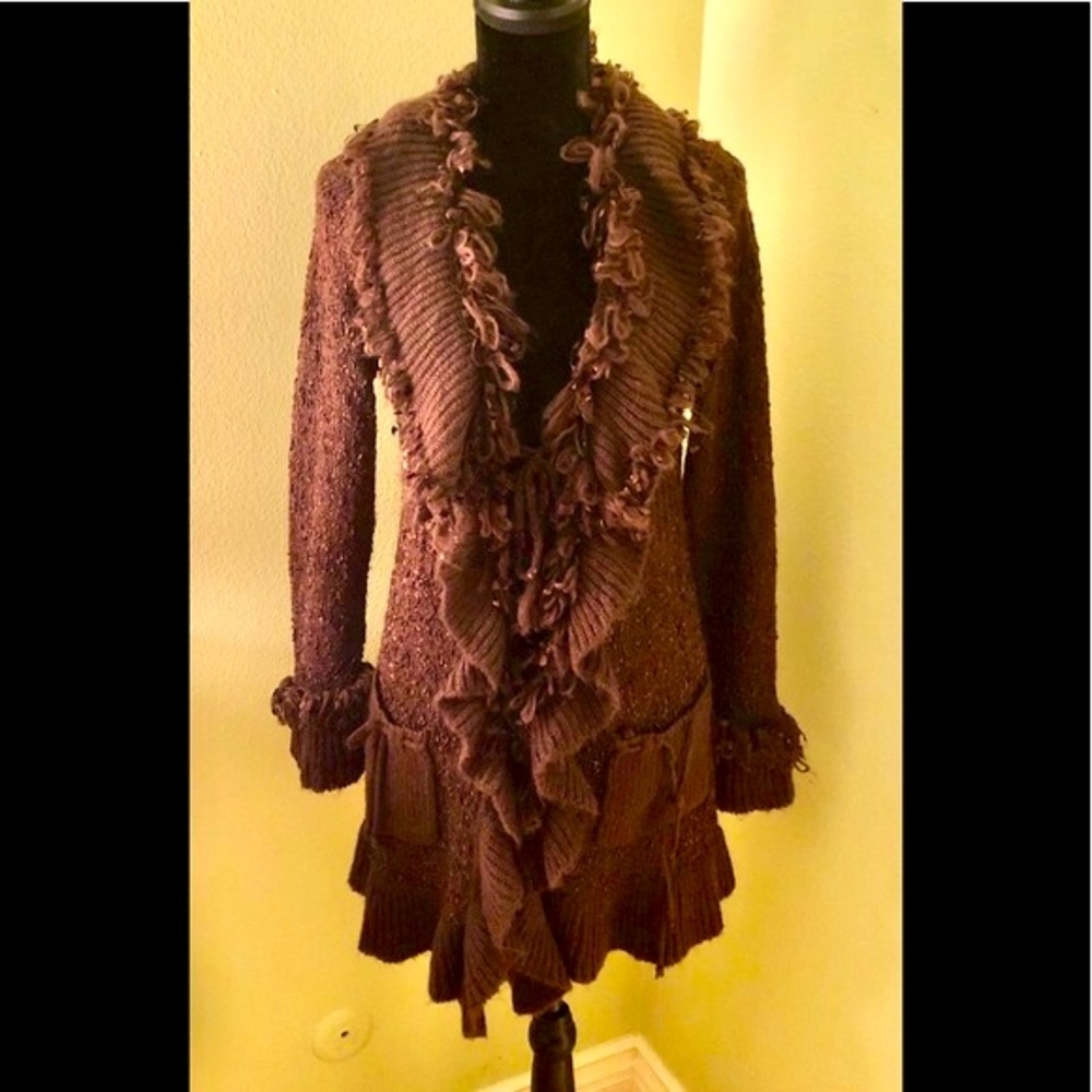 VINTAGE PARIS PARIS Long Fringe Boho Duster Coat-M